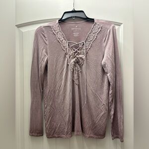American Eagle Outfitters Soft & Sexy Lace-Up Top - Dusty Mauve